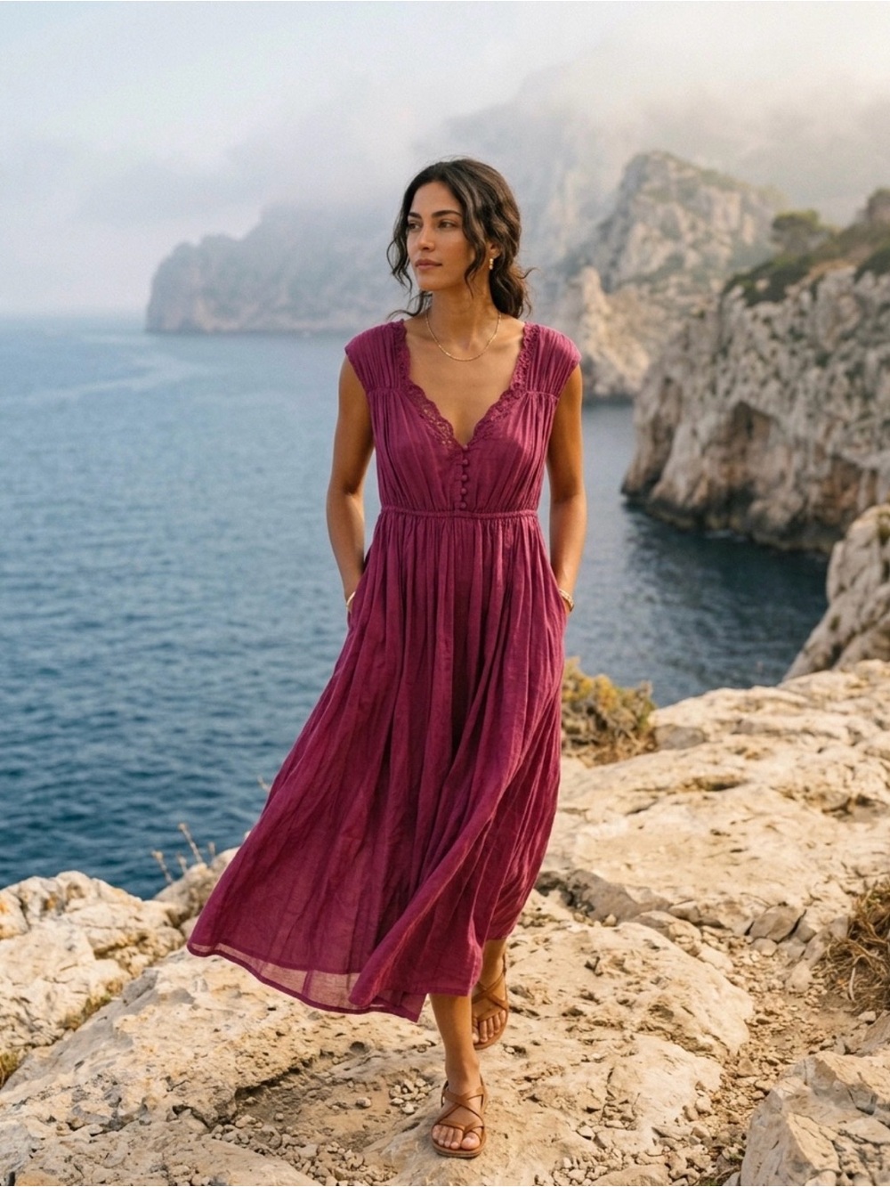 Mes Demoiselles Paris Clothilde cotton dress in berry plum